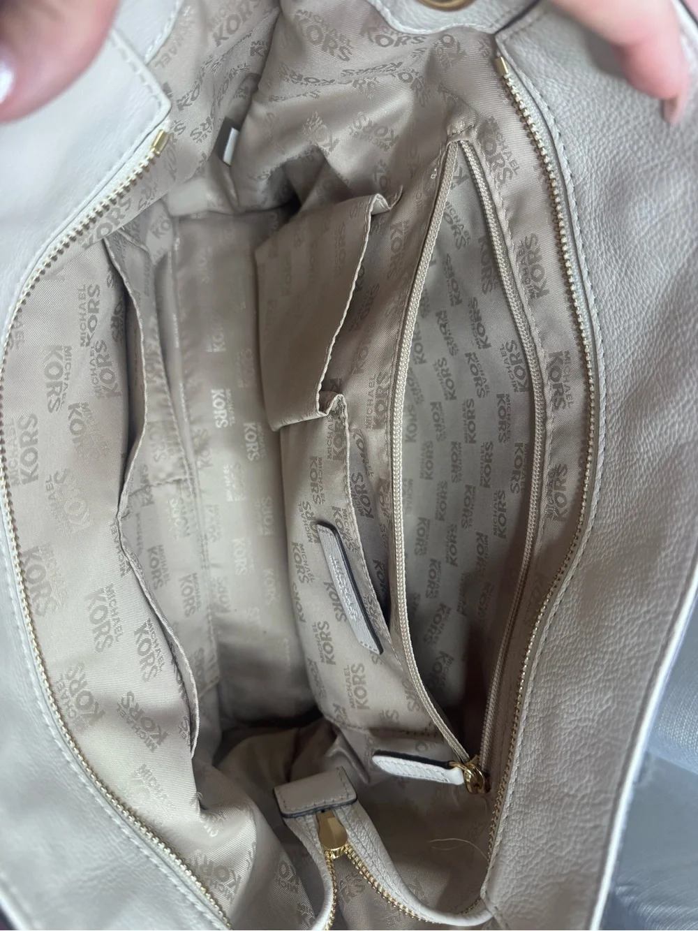 Michael Kors White & Brown Leather Satchel with Gold Hardware